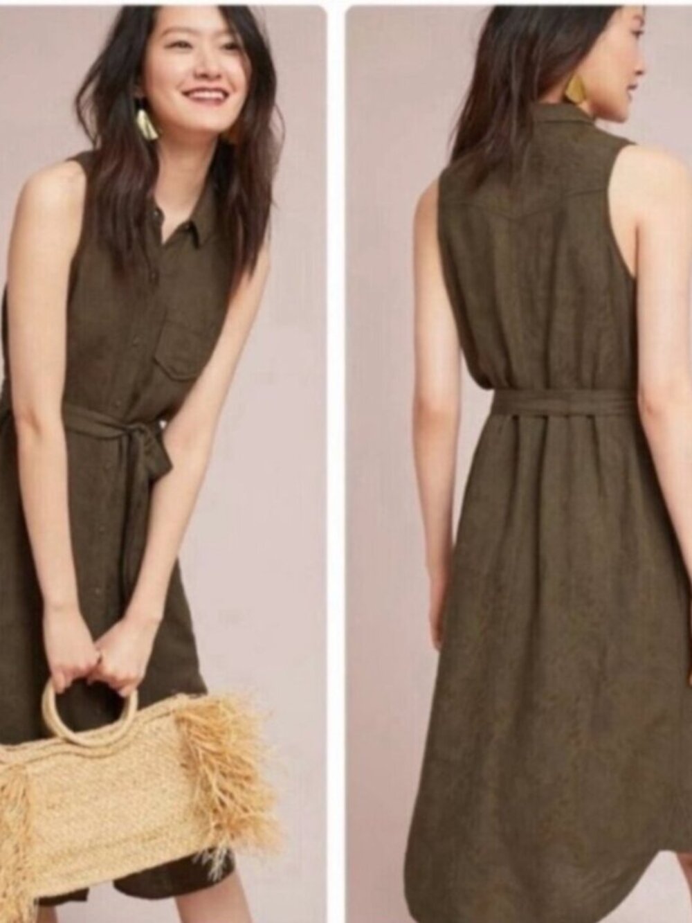 NWOT Anthropologie Olive Sleeveless Parsons Shirt Dress in Women's X-Large